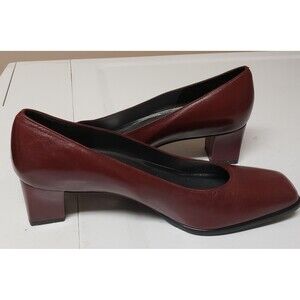Essentials Burgundy Square Toe Leather Pump Business Casual Padded Sz 9.5 PO-Exc